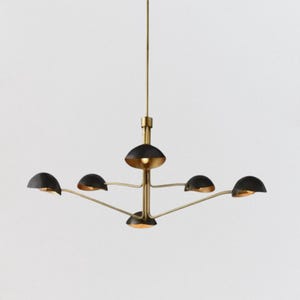 1950&#39;s Mid Century Modern Brass Chandelier-Orb Sputnik Italian Ceiling Light Fixture-Italian Brass Stilnovo Modern Chandelier Light Fixture