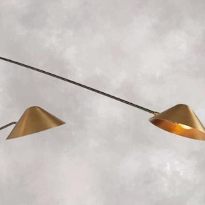 Modern Double Cone Wall Sconce | Adjustable Brass Swing Arm Light | Mid Century Handmade raw Brass Wall Lamp | Custom Finishes Available