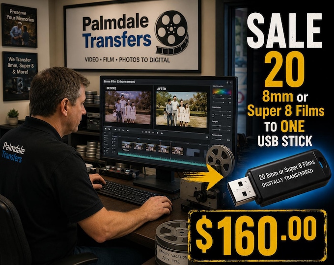 20 8mm or Super 8 Reels Transferred to One USB 160.00