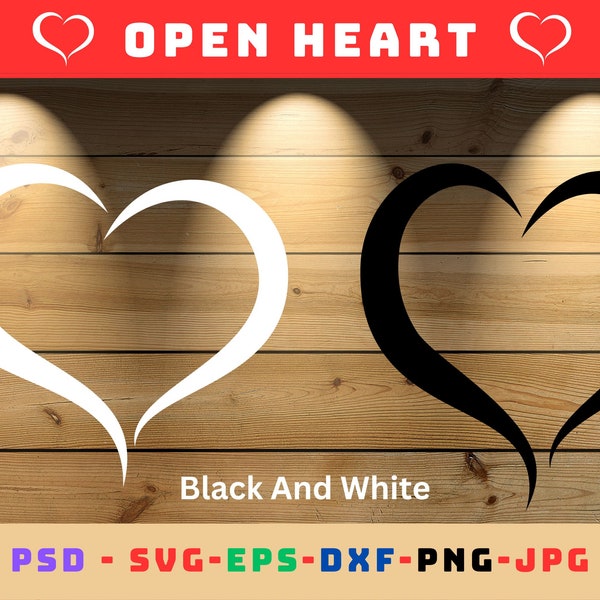 romantic open heart Melody - 12 love-inspired digital downloads (2 psd,2-svg, 2-png, 2-eps, 2-dxf, 2-jpg) for creative projects open heart