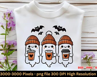 Niedliche Kaffeegespenster Png, SVG Halloween-Gespenster Gruselsaison png, Gespenster-T-Shirt, Kaffeeliebhaber-Gespenst, Sublimations-png