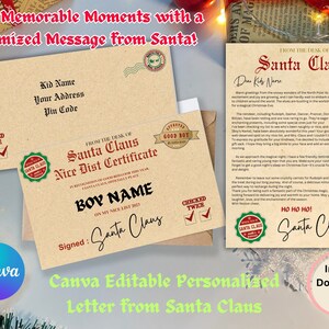 Carta Personalizada de Papá Noel con Certificado Oficial de la Lista de Niños Buenos, Carta de Papá Noel Editable