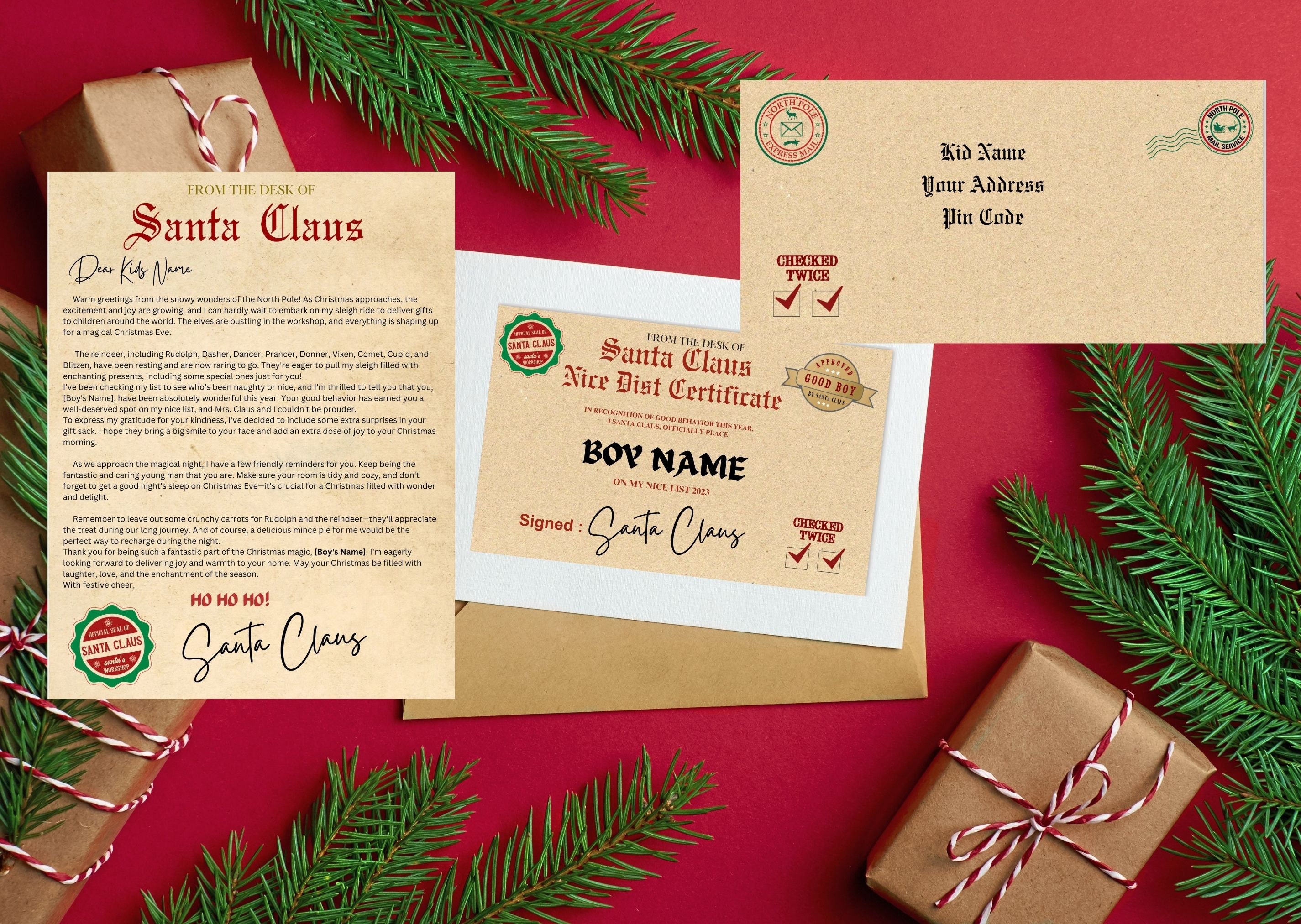 Personalized Letter From Santa Official Nice List Certificate, Christmas Santa Letter Editable
