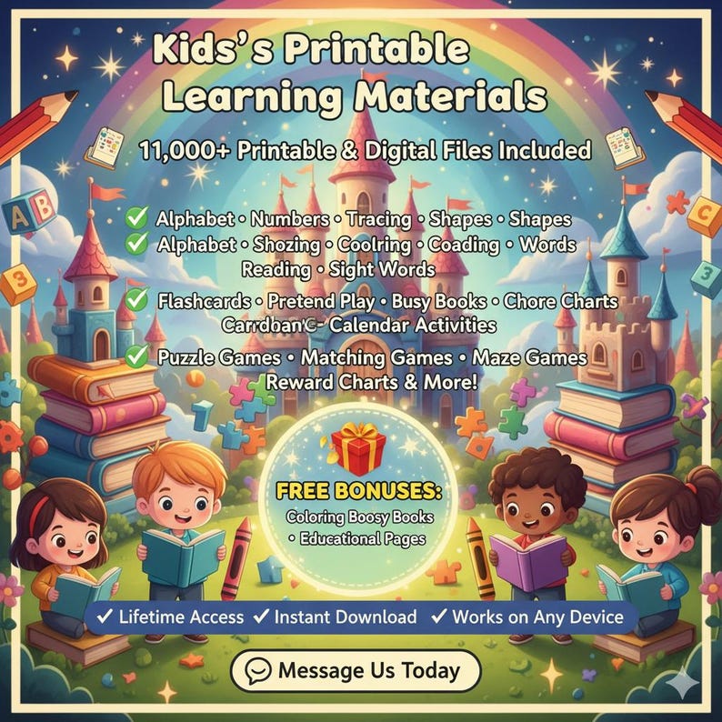11,000+ Kids Learning Worksheets: Homeschool Activity Bundle (digital ...