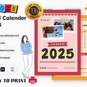 Calendario da Parete 2025 | Design Elegante e Modificabile | Modelli Pronti per la Stampa!