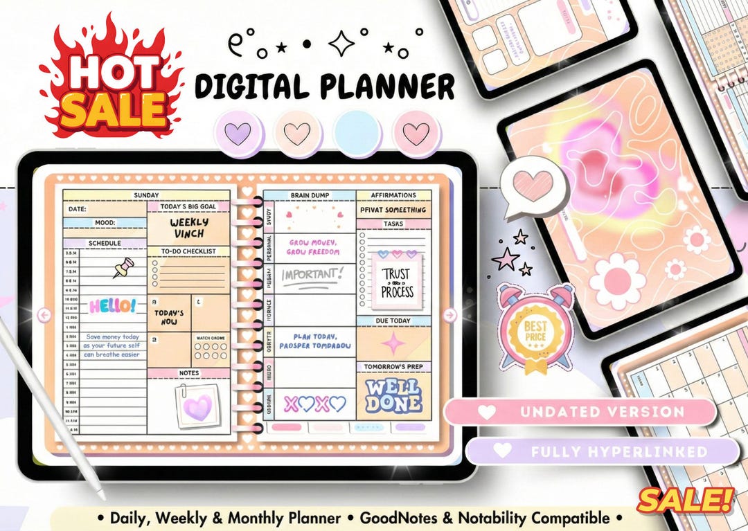 UNDATED VERSION Fully Hyperlinked Digital Planner for iPad Goodnotes ...