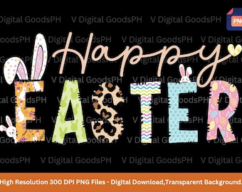 Happy Easter Leopard Bunny PNG: Colorful Sublimation Design (Digital Download)