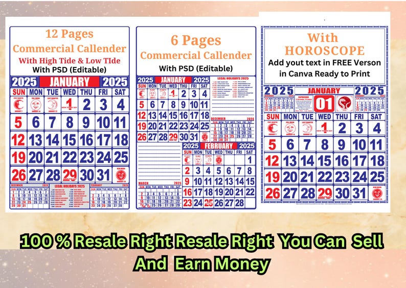 Editable Calendar 2025 Template Complete Bundle Set Commercial Calendar