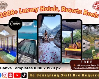 2000+ Luxury Hotels Resorts Reels, Travel Content Vault, Faceless Marketing Goldmine, PLR & MRR Included,Travel Reels Pack, Ready to Sell