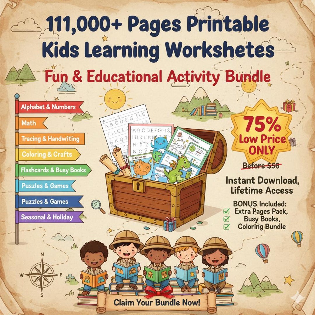 11,000+ Kids Learning Worksheets: Homeschool Activity Bundle (digital ...