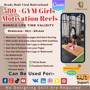 Fitness Journey with 580+ Gym Girls Motivation Reels Viral Fitness Instagram Video for Instagram Reels, Online Business And Personal Fitness