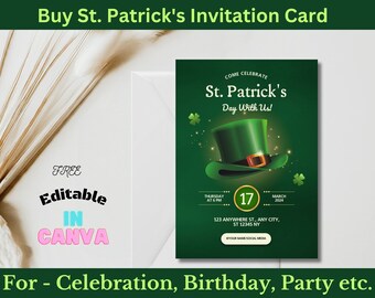 St. Patrick's Day Party Invitation Template: DIY Canva (Digital Download)