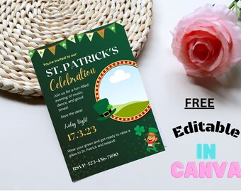 Editable St. Patrick's Day Birthday Invitation: Canva Template (Digital Download)