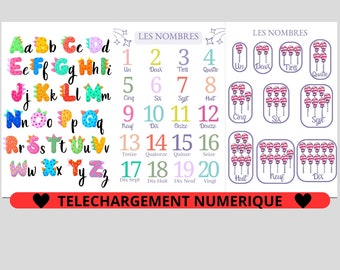 Alphabet & Nombres -Art Mural Digital - Affiches en téléchargement instantané imprimable -Décoration chambre d'enfant Apprendre en s'amusant