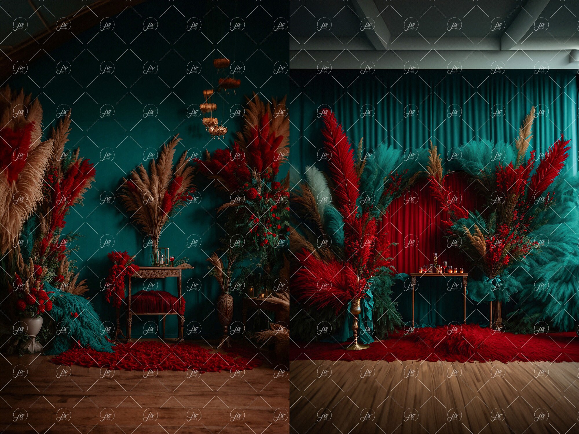 10 Digital Backdrops, Teal Red Boho Indoor Maternity Sets, Maternity ...