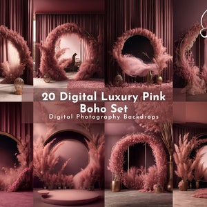20 Digital Backdrops Luxury Boho Pink Floral Hoop, Rustic Indoor, Maternity Backdrop Overlays, Photography Digital Backgrounds, Wedding Arch