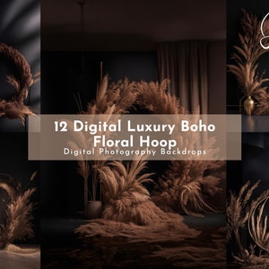 12 Digital Backdrops Luxury Boho Hoop Dark Brown, Rustic Indoor, Maternity Backdrop Overlays, Photography Digital Backgrounds, Wedding Arch