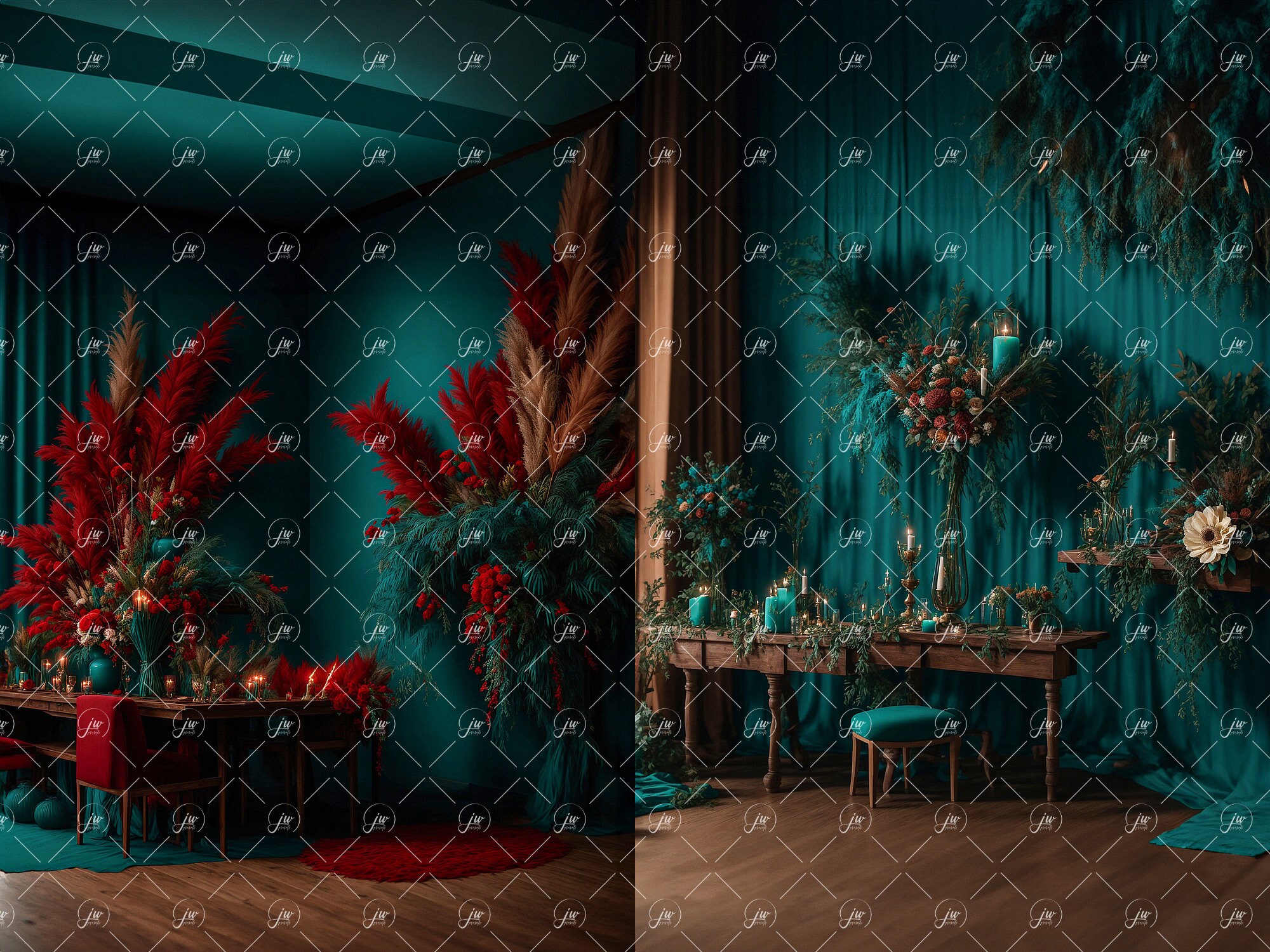 10 Digital Backdrops, Teal Red Boho Indoor Maternity Sets, Maternity ...