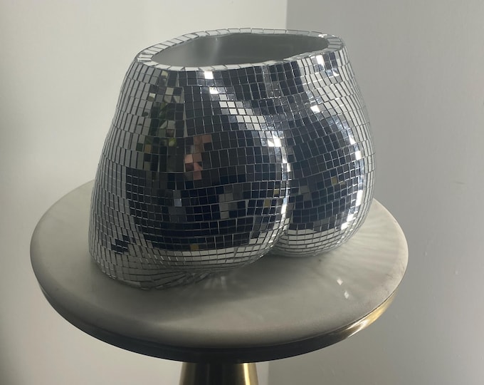 Disco Ball Butt Vase | Sparkly Mirror Glass Booty Planter Body Vase | Funny Home Decor Gift for Her | Boho Shelf Accent
