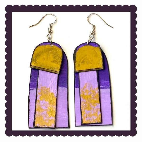 Purple gold painted handmade earrings lsu