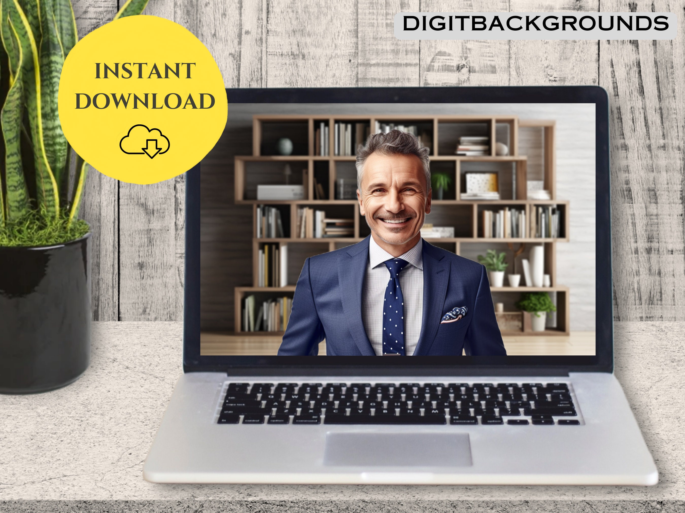 Wooden Bookcase Background for Zoom Meetings Home Office Zoom Backdrop