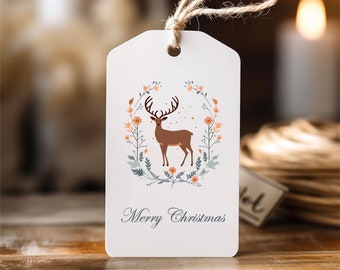 Printable Reindeer Christmas Gift Tag, Instant Download