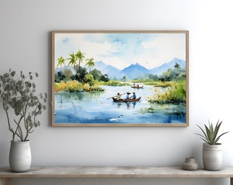 Vietnamese Lake Landscape Art Print, Instant Download, Digitale Print,