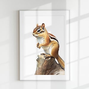 Östliche Streifenhörnchen Wand Kunst DRUCKBARE Waldsäugetier Minimal Poster Botanische Wildtiere Dekoration Nagetier Tamias Striatus Ökologie Wald Baum