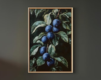 Plums Oil Painting Print Fruit Floral Digital Print Wall Art Botanical Vintage Printable Poster Download Still Life Kitchen Wall Decor