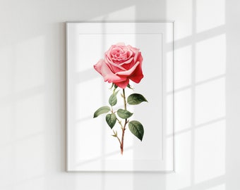 Rose Print, Floral Print, Flower Print, Botanical Print, Rose, Wall Art, Wall Print, Botanical Poster, Flower lithograph, Vintage poster
