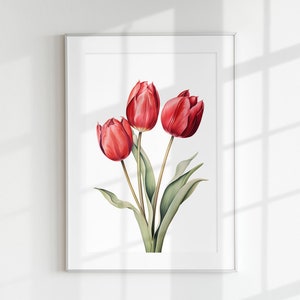 Tulip Print, Floral Print, Flower Print, Botanical Print, Tulip, Wall Art, Wall Print, Botanical Poster, Flower lithograph, Vintage poster