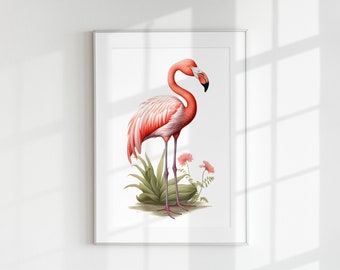 Impresión de flamenco, Impresión de pájaro, Guía botánica, Flamenco, Arte mural, Impresión mural, Póster de pájaro, Litografía de pájaro, Pájaro, Pájaro tropical