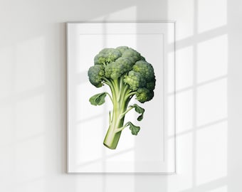 Broccoli Print Vegetable Food Poster Healthy Wall Art Decoration Botanical Vintage Minimal Printable Poster Cooking Kitchen Greens Foodie