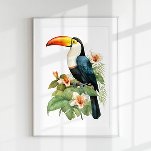 Impresión de tucán, Impresión de aves, Guía botánica, Tucán, Arte de pared, Impresión de pared, Cartel de aves, Litografía de aves, Pájaro, Pájaro tropical