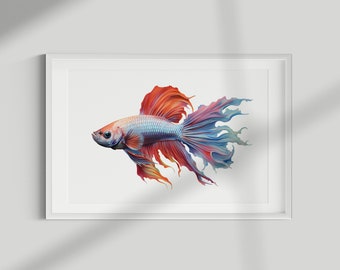 Pez Betta, Pez luchador siamés, Impresión de peces, Arte mural, Impresión de pared, Póster de peces, Vintage, Ilustración, Pesca, Decoración, Descargar