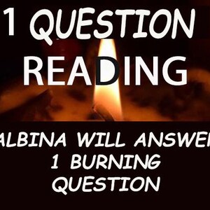 May include: A candle flame burns brightly against a dark background. The text "1 QUESTION READING" is displayed above the flame, and the text "ALBINA WILL ANSWER 1 BURNING QUESTION" is displayed below the flame.