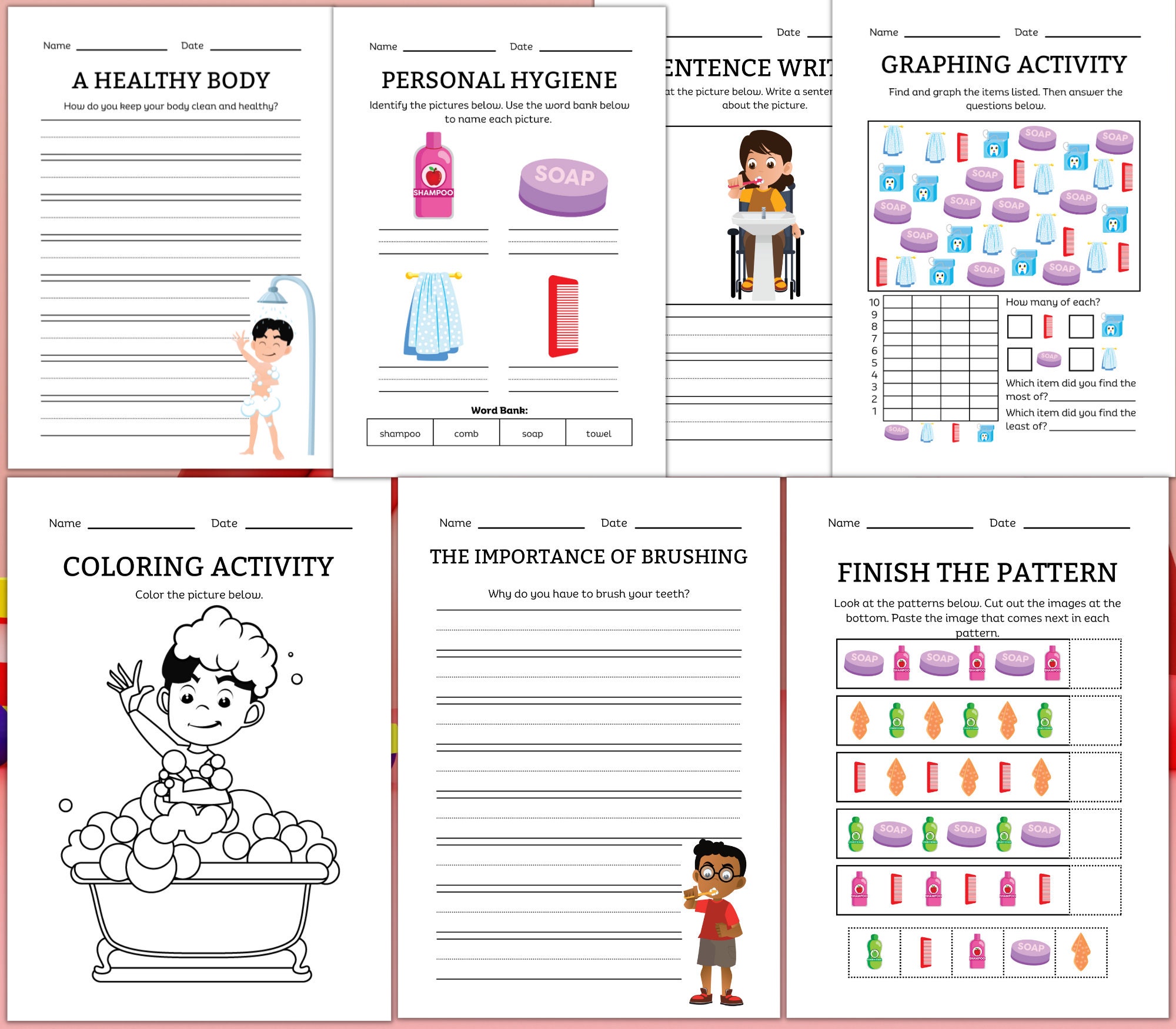 Kindergarten Personal Hygiene Worksheets Printable Hygiene Bundle for