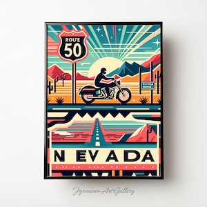 Nevada US Travel Print Nevada Wall Decor Las Vegas Nevada Poster US Travel Prints Nevada Art Print, Motorcycle Wall Art, Vintage Motorcycle
