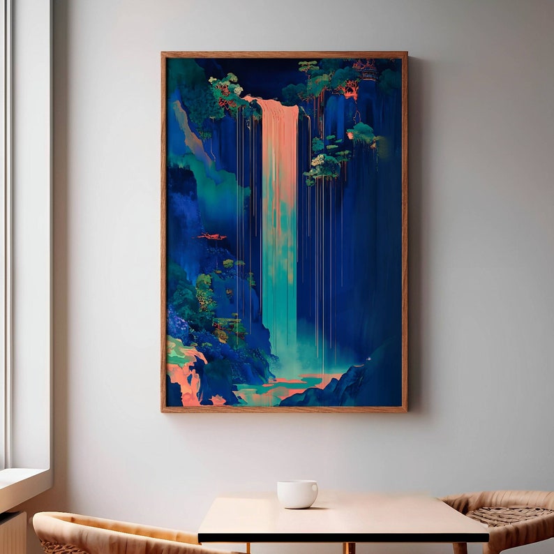 Hokisai Ukiyoe Japanese Waterfall Wall Art Landscape Poster Print