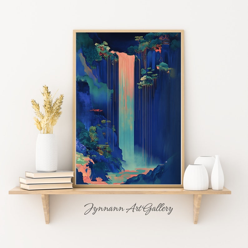Hokisai Ukiyoe Japanese Waterfall Wall Art Landscape Poster Print
