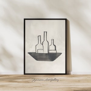 Wine Print Wall Art, Wine Bottle Art, Abstract Bottle Art Prints, Vintage Beer Drink Poster, Cocktail Bar Cart Print, Minimalist Wall Art