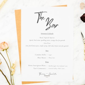 Stylish Modern Chic Bar Menu Template, Editable Bar Sign, Wedding Bar Menu