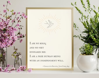 Impresión con cita literaria de Jane Eyre, decoración para el hogar, colgante de pared, impresión artística, regalo para amantes de los libros, póster de arte literario feminista de Brontë