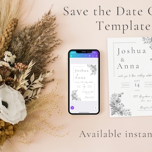 Save The Date Template Link Digital Floral Wedding Invitation Elegant Download