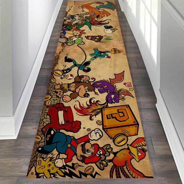 Corredor de juegos, Alfombra de videojuegos, Alfombra de corredor, Alfombra de corredor de habitación para niños, Corredor de jugadores, Corredor de juegos retro, Alfombra de pasillo, Alfombra de juegos de corredor, Alfombra de regalo