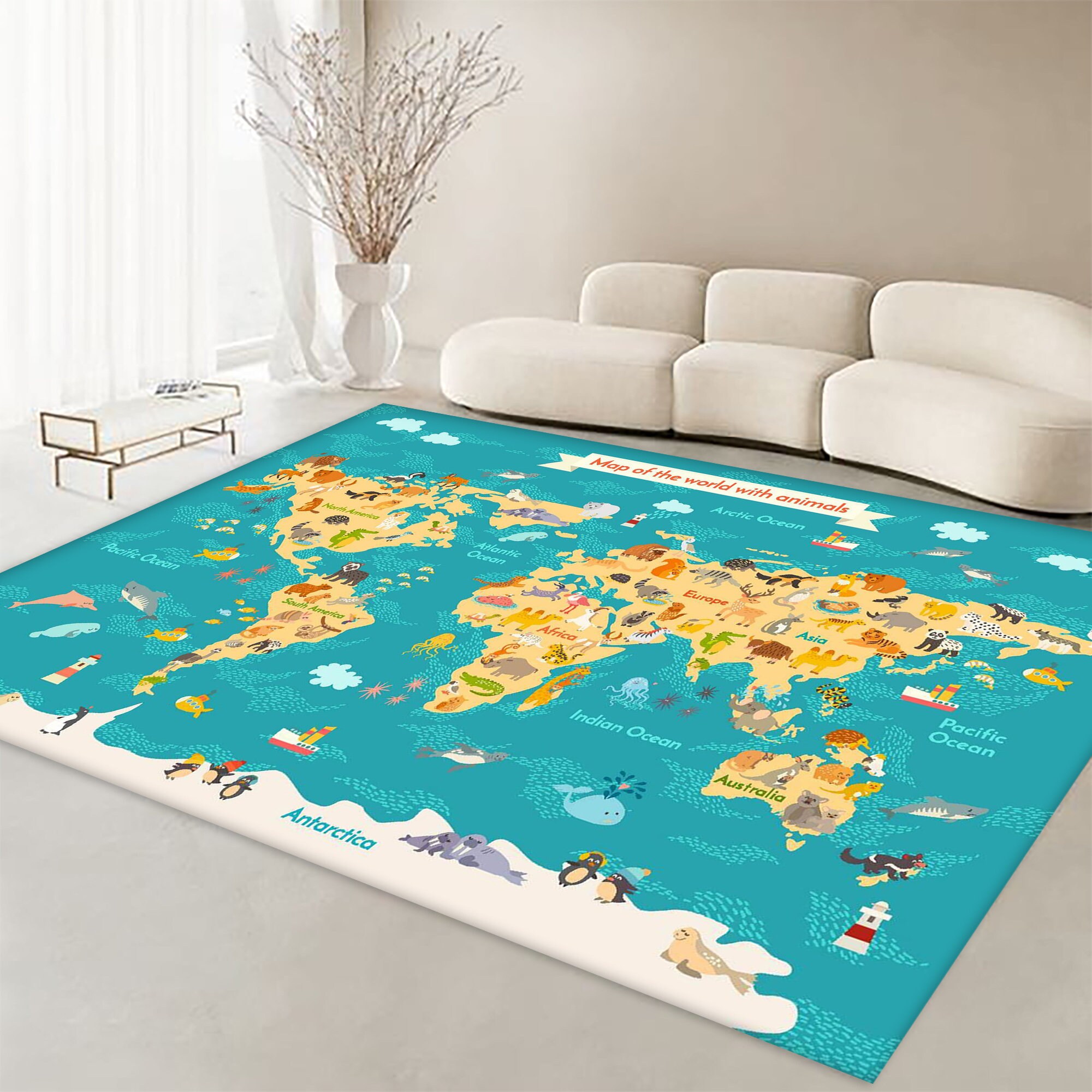 World Map Rug, Kids Map of the World , World Map Rug, Boys Bedroom Rug