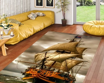 Alfombra de mar, alfombra de barco, alfombra de barco, alfombra azul, alfombra de sala de estar, decoración de arte, alfombra de decoración del hogar, alfombra de área, alfombra impresa, para alfombra de sala de estar