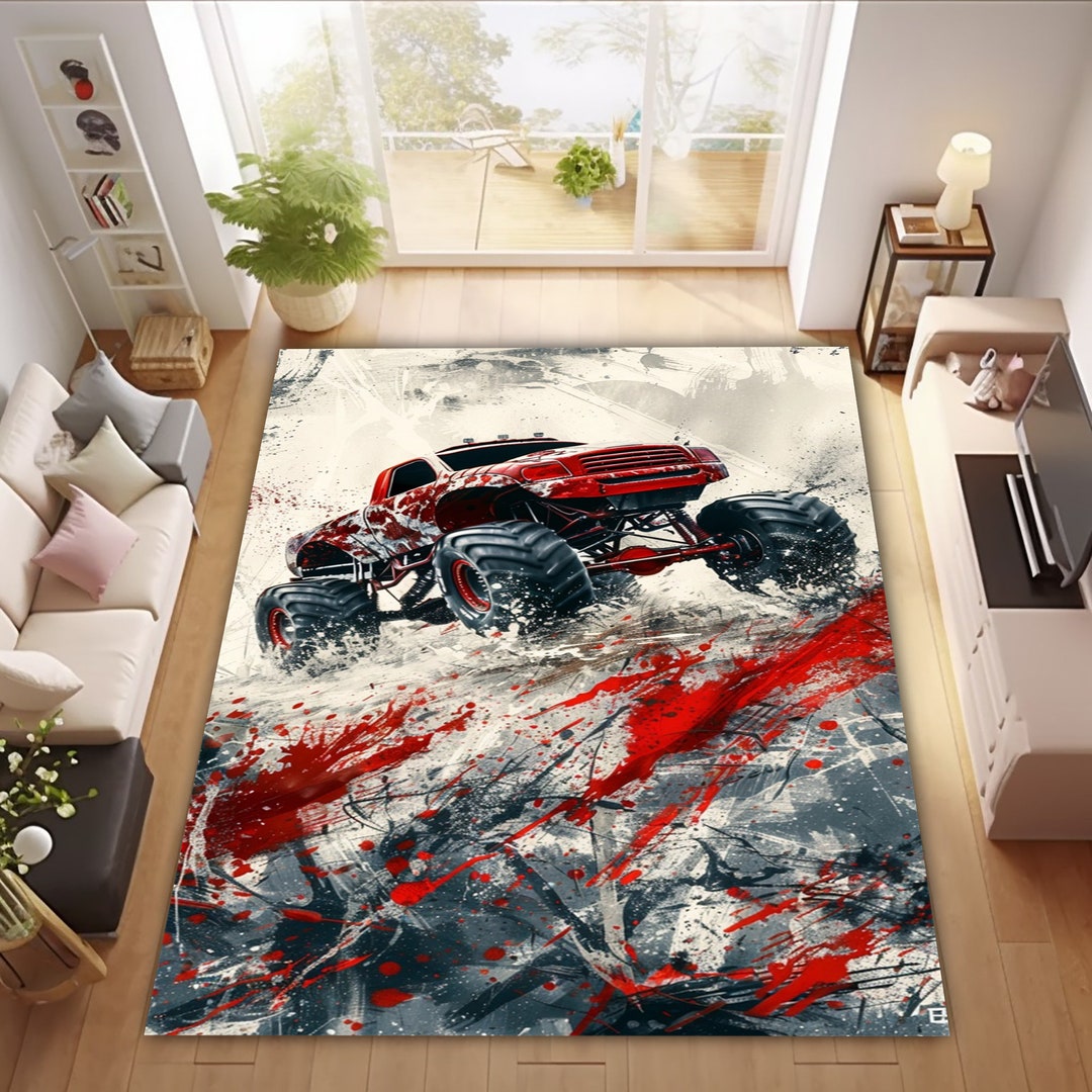 Monster Truck Rug, Monster Truck Area Rug, Kids Room Rug, Boys Room Rug