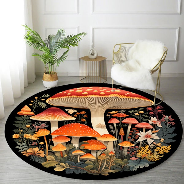 Tapis champignons, carpettes champignons, tapis à motifs champignons, tapis champignons rouges, tapis forêt magique, tapis forêt champignons, tapis champignons de cuisine