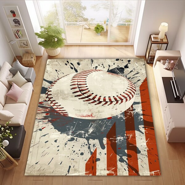 Tapis de baseball, tapis balles de baseball, tapis de baseball, balle de baseball, tapis de sport, tapis de chambre d'enfant, cadeau d'anniversaire, cadeau pour le sport, tapis cadeau